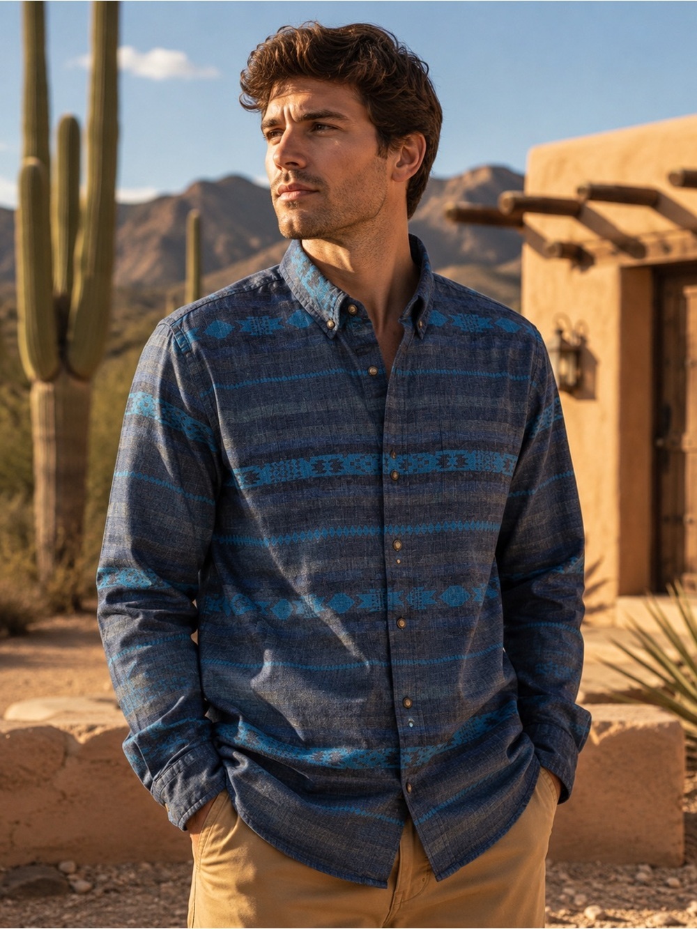 Men’s Levi’s Aztec California Baja Cali Printed Button Up Casual Top Shirt Large